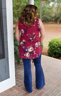 Heimish - BL-ST1748-10 - 2822 Waste No Time Floral Top - Wine TOPS