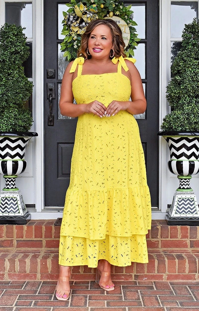 Flying Tomato - AD2496-PP - 32822 DRESSES Say No More Lace Maxi Dress - Yellow