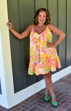 Flying Tomato - ID18748-PP - 7222 Come To Me Floral Dress - Yellow DRESSES