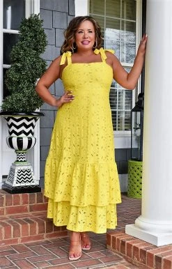Flying Tomato - AD2496-PP - 32822 DRESSES Say No More Lace Maxi Dress - Yellow