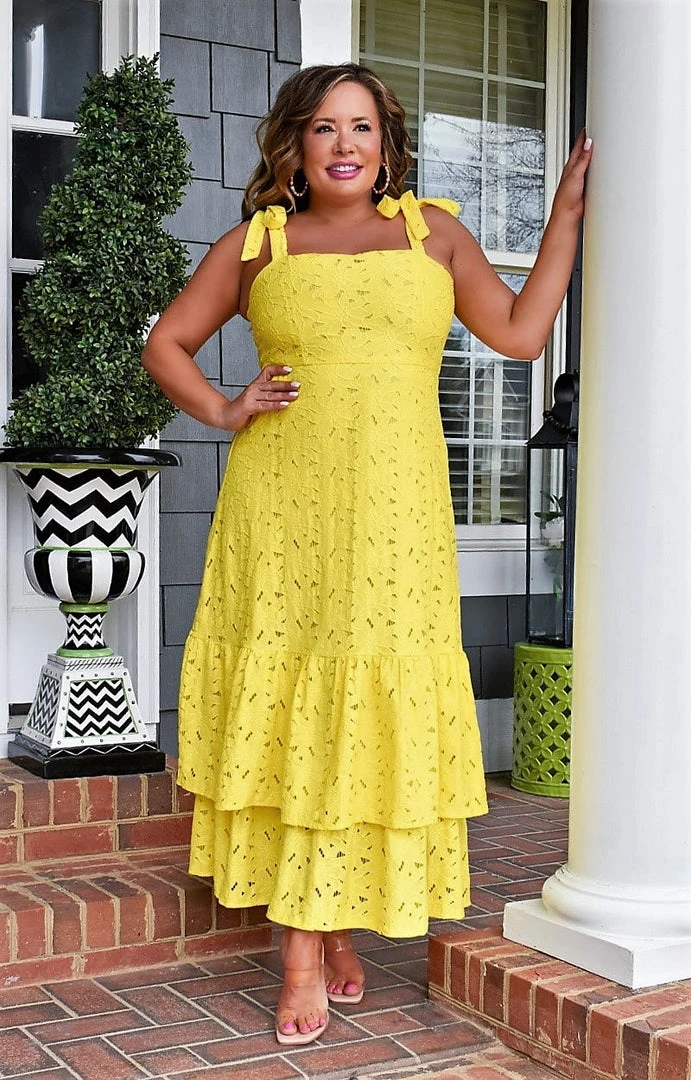 Flying Tomato - AD2496-PP - 32822 DRESSES Say No More Lace Maxi Dress - Yellow