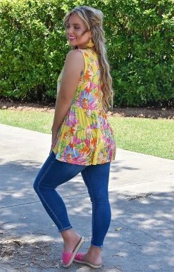 BE Stage - PT11072 - 51922 Caribbean Crush Floral Top - Yellow